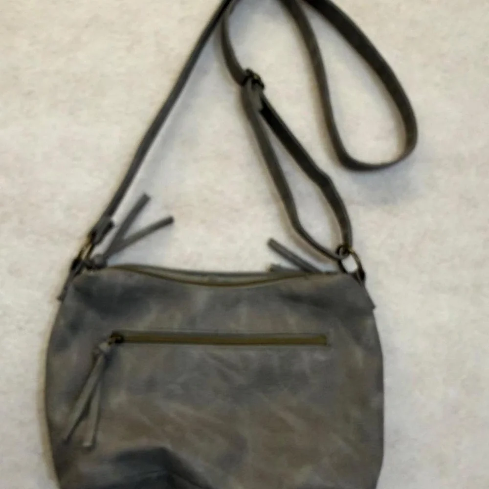 Stone Mountain Grey Vegan Faux Leather Hobo Crossbody Bag